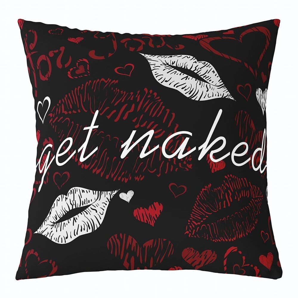 7750 Sexy Lips Throw Pillow Cover 18"x18" Soft Funny Get Naked Words Couple